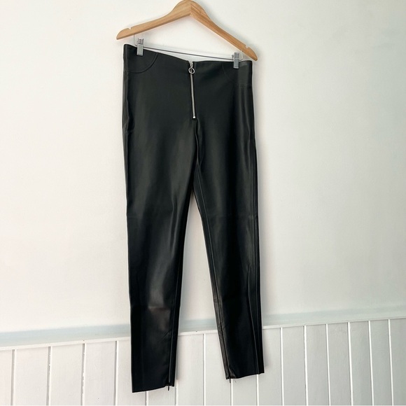 Zara Black Faux Leather Leggings With Front Zipper Size L - Picture 15 of 15